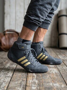 Adidas HVC 2 Wrestling Shoes Black Gold Mens 9 Lightweight